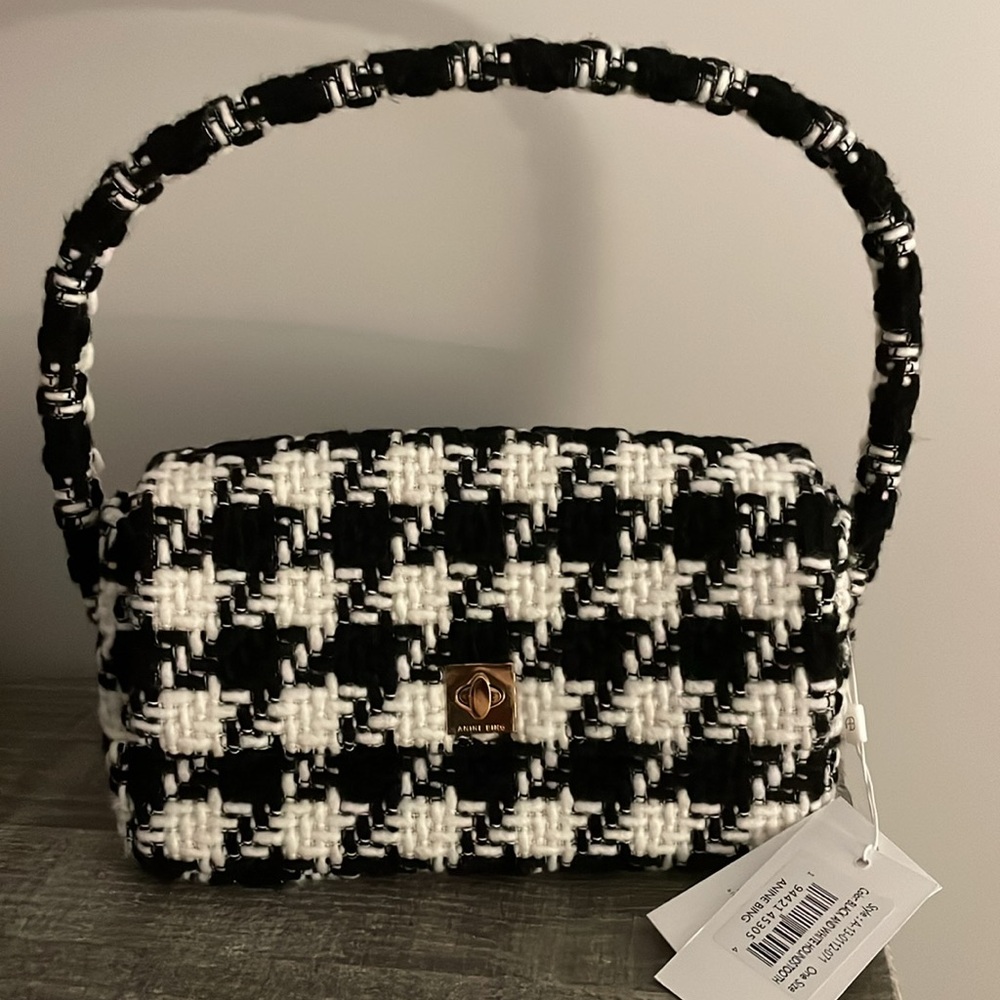 Anine Bing Black and White Nico Houndstooth Shoulder Bag NWT